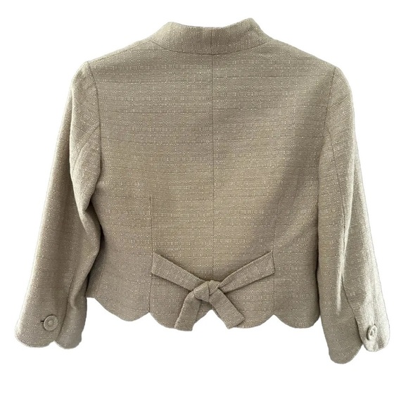 ANTHROPOLOGIE ELEVENSES Beige Shimmery Sparkley Scalloped Cropped Jacket Sz 2 - Picture 2 of 4